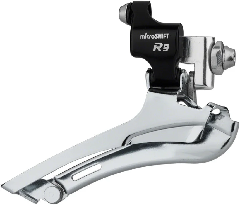 bicycle safety frame-microSHIFT R9-F Double Front Derailleur - 9-Speed Double 46-52t Max Braze-On Shimano Road Compatible