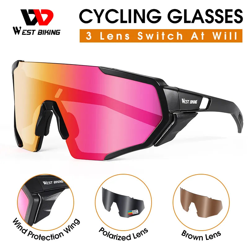 bicycle tension adjustment-Polarized Cycling Sunlasses 3 Lens UV400 Windproof Sport Glasses Men Women MTB Road Bike Eyewear Cycling Goggles