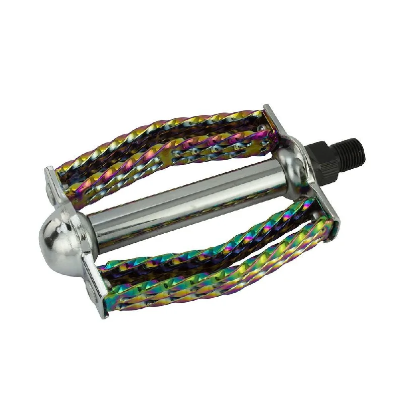 bicycle lever shield-Double Square Twisted Round Pedals 1/2" Neo Chrome Lowrider, Beach Cruiser, Chopper Bike