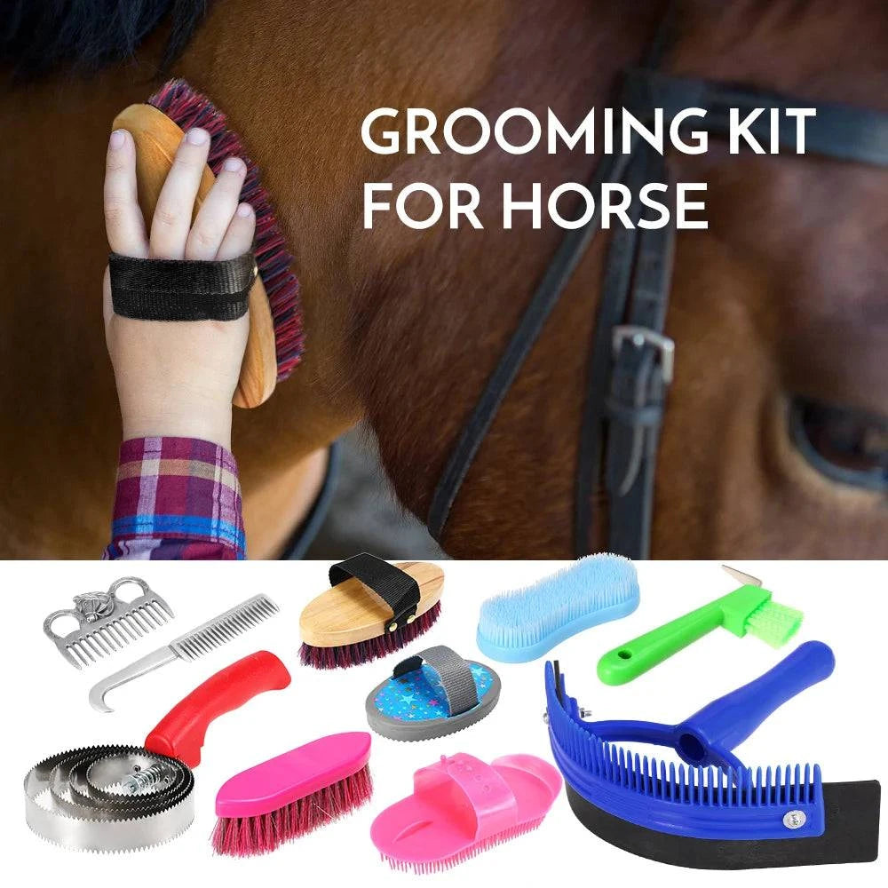 bicycle tire shield-10pcs Horse Cleaning Kit Horse Grooming Tool Set Mane Tail Comb Massage Curry Brush Sweat Scraper Hoof Pick Curry Comb Scrubber