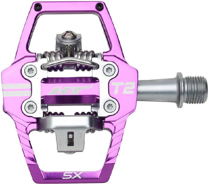 bicycle valve stem-HT Components T2-SX Pedals - Dual Sided Clipless Platform Aluminum 9/16" Purple