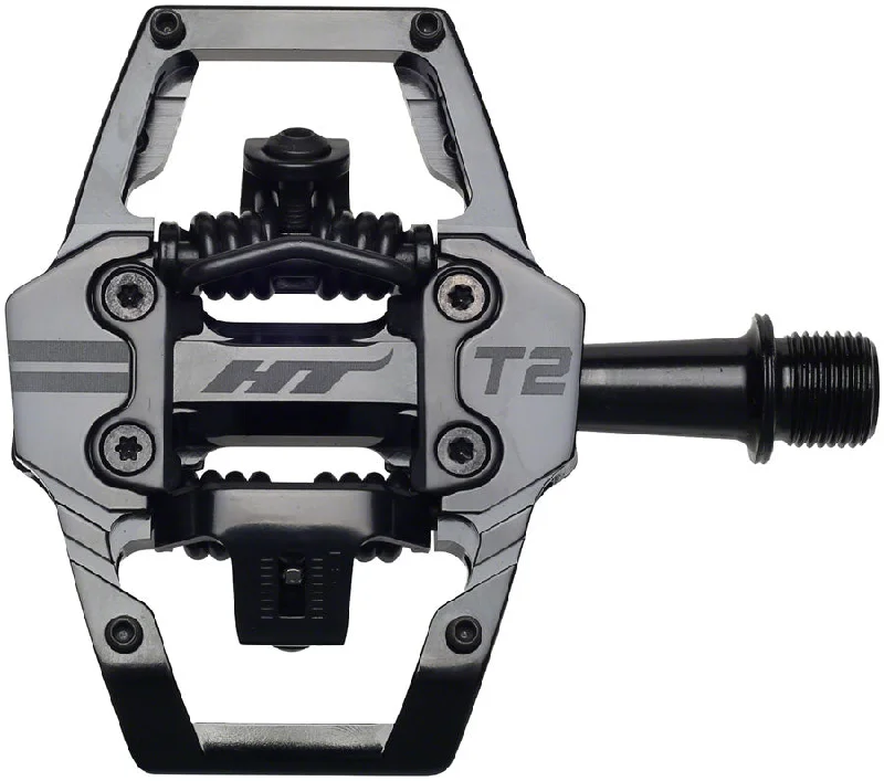 bicycle gear tuning-HT Components T2 Pedals - Dual Sided Clipless Platform Aluminum 9/16" Stealth BLK