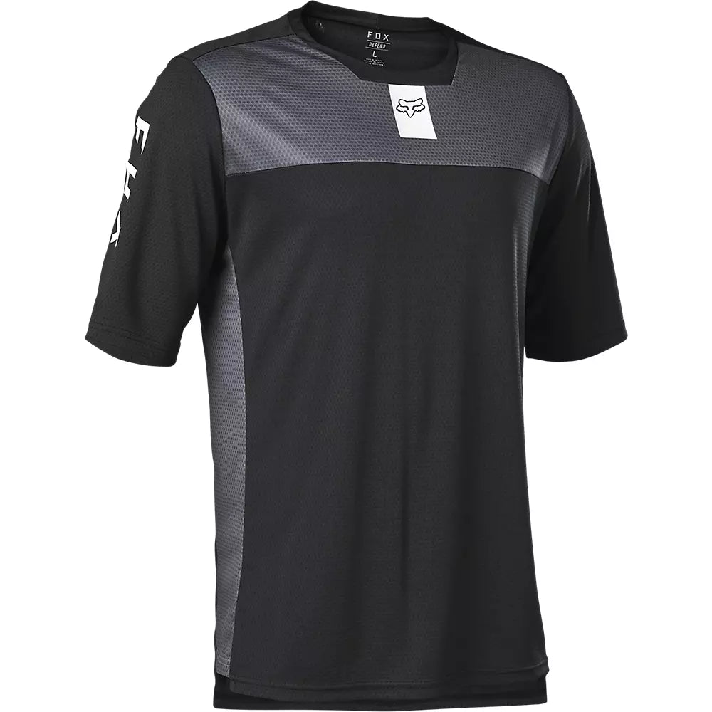 bicycle cleat shield-Fox Racing Defend Short Sleeve MTB Jersey - Black-Gray - 2022