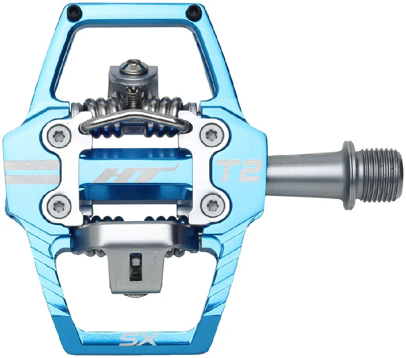 bicycle dropper cable-HT Components T2-SX Pedals - Dual Sided Clipless Platform Aluminum 9/16" Marine Blue