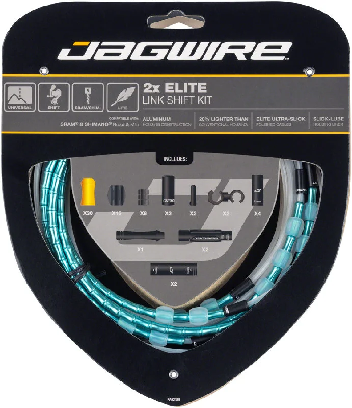 bicycle battery frame-Jagwire 2x Elite Link Shift Cable Kit - SRAM/Shimano Polished Ultra-Slick Cables Ltd. Celeste