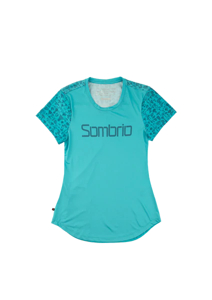 bicycle gravel frame-Sombrio Valley 2 Short Sleeve MTB Jersey - Womens - Mushroom Boreal Blue-Skyline Blue