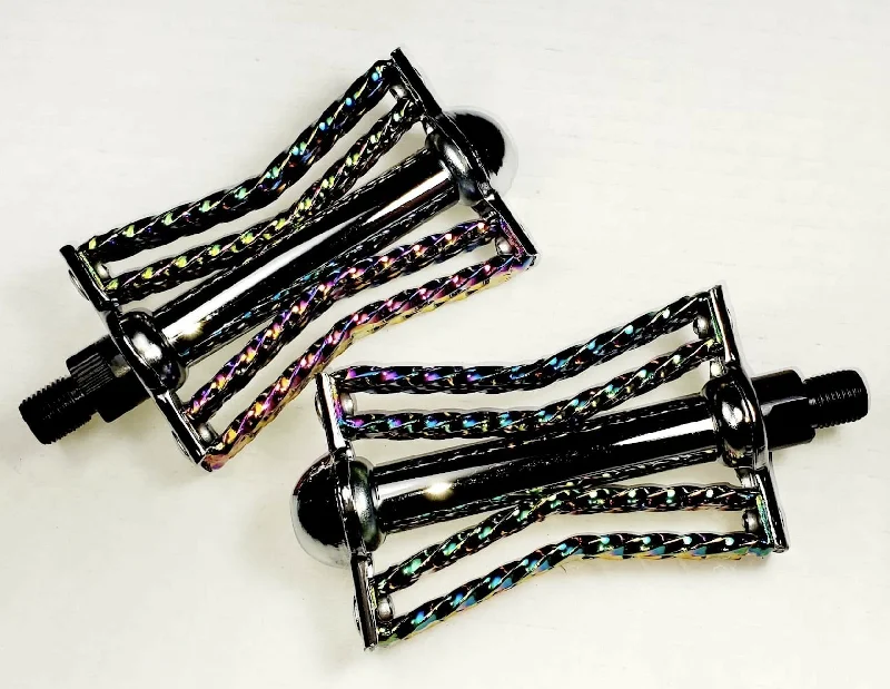 bicycle brake shield-Double Square Twisted Butterfly Pedals 1/2" Neo Chrome Lowrider, Beach Cruiser, Chopper Bike