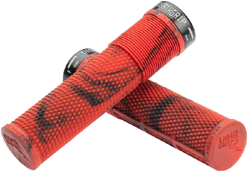 bicycle axle type-DMR DeathGrip Flangeless Grips - Thin Lock-On Marble Red