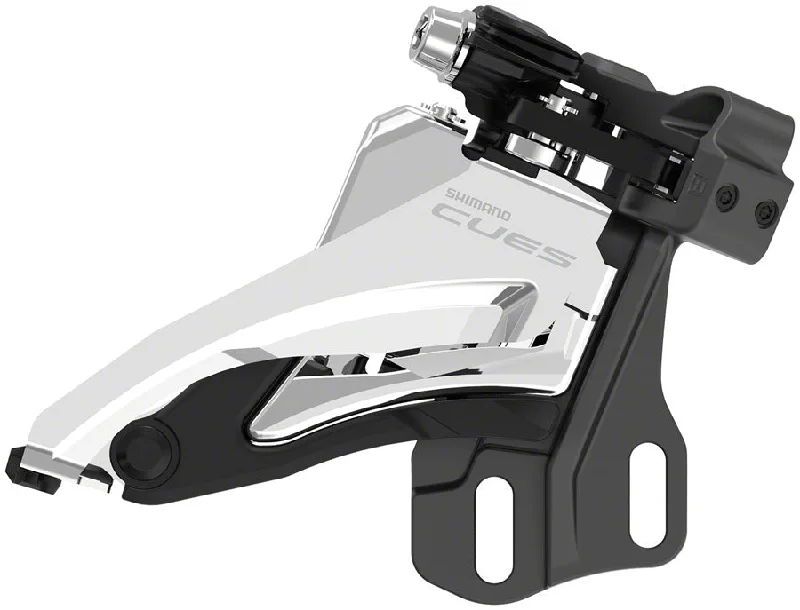 bicycle gear wear-Shimano CUES FD-U6000-E Front Derailleur - 10/11-Speed Double Side Swing E-Type Mount W/O BB Bracket Plate 36/40t Max BLK/Silver